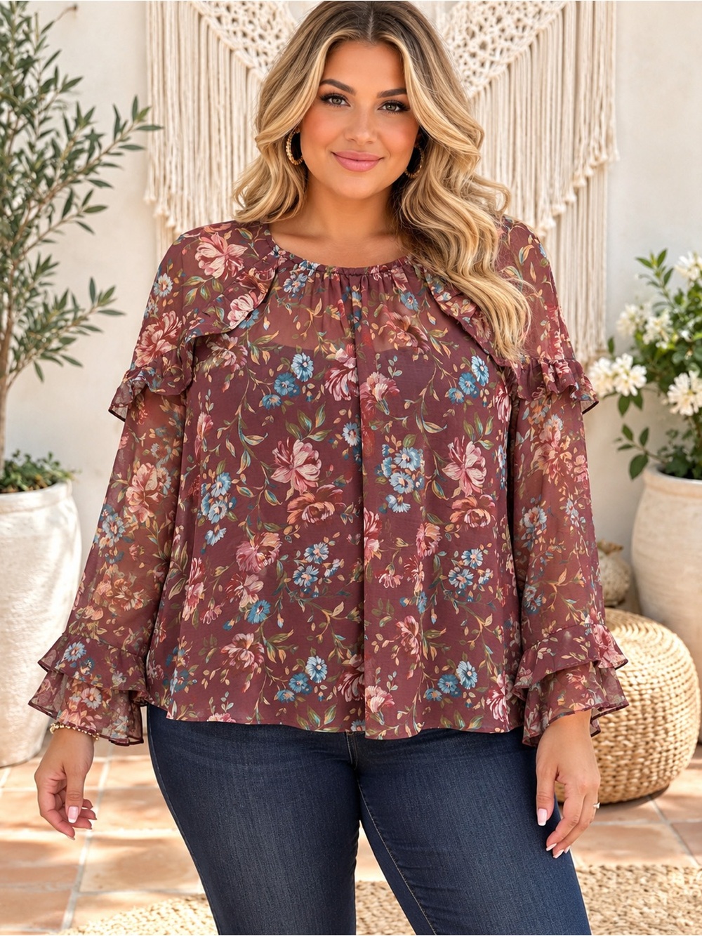 torrid Floral Ruffle Sheer Blouse Size 1X